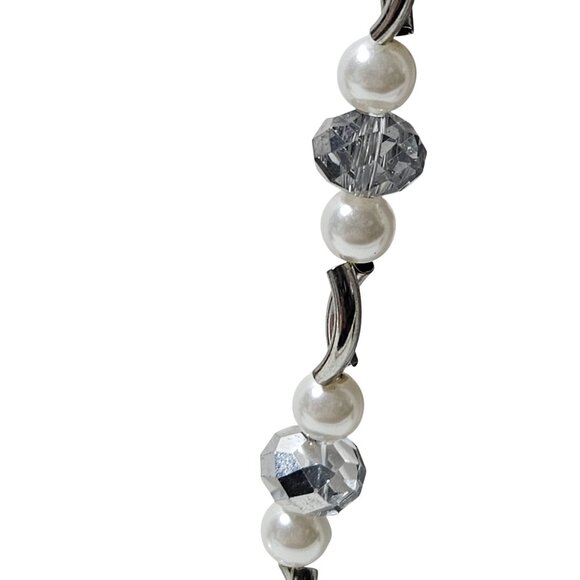 Elegant Handcrafted Silver Tone Faux Pearl  Faceted Bead Necklace Fashion Women - Picture 2 of 6